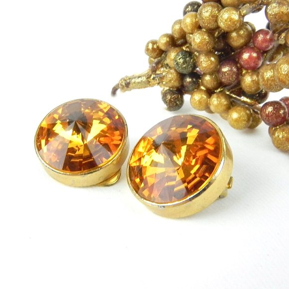 Citrine Italian Earrings | Vintage Large Orange Gemstone Earrings - Picture 1 of 9